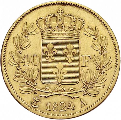 40 Francs Reverse Image minted in FRANCE in 1824A (1814-1824 - Louis XVIII)  - The Coin Database
