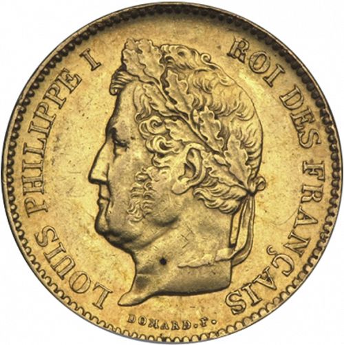 40 Francs Obverse Image minted in FRANCE in 1832B (1830-1848 - Louis Philippe I)  - The Coin Database