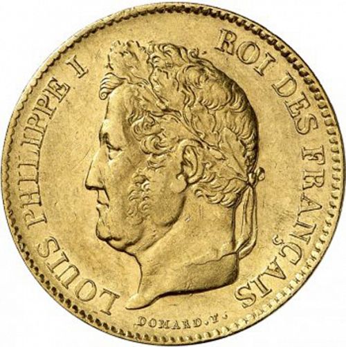 40 Francs Obverse Image minted in FRANCE in 1834L (1830-1848 - Louis Philippe I)  - The Coin Database