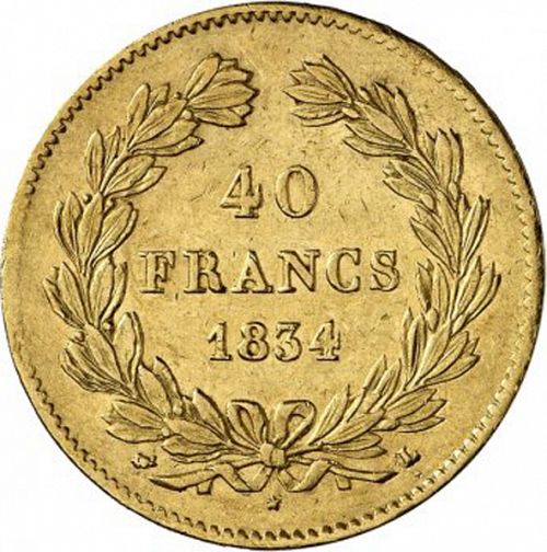 40 Francs Reverse Image minted in FRANCE in 1834L (1830-1848 - Louis Philippe I)  - The Coin Database