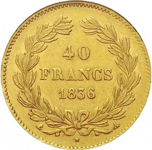 40 Francs Reverse Image minted in FRANCE in 1836A (1830-1848 - Louis Philippe I)  - The Coin Database