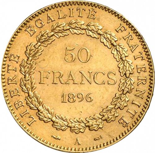 50 Francs Reverse Image minted in FRANCE in 1896A (1871-1940 - Third Republic)  - The Coin Database
