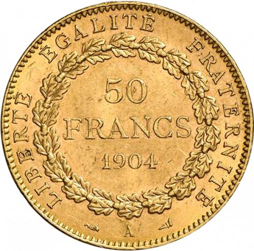 50 Francs Reverse Image minted in FRANCE in 1904A (1871-1940 - Third Republic)  - The Coin Database