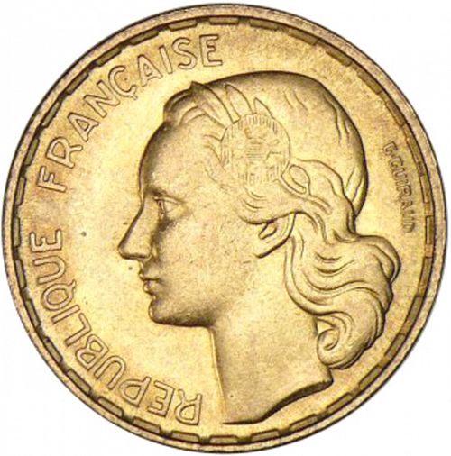 50 Francs Obverse Image minted in FRANCE in 1953B (1947-1958 - Fourth Republic)  - The Coin Database