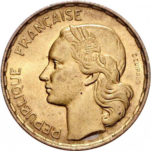 50 Francs Obverse Image minted in FRANCE in 1954B (1947-1958 - Fourth Republic)  - The Coin Database