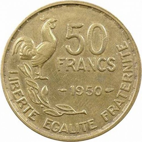 50 Francs Reverse Image minted in FRANCE in 1950 (1947-1958 - Fourth Republic)  - The Coin Database