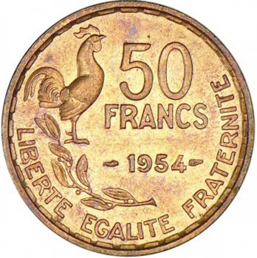 50 Francs Reverse Image minted in FRANCE in 1954 (1947-1958 - Fourth Republic)  - The Coin Database