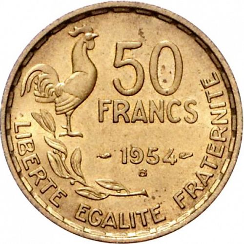 50 Francs Reverse Image minted in FRANCE in 1954B (1947-1958 - Fourth Republic)  - The Coin Database