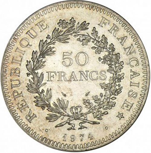 50 Francs Reverse Image minted in FRANCE in 1974 (1959-2001 - Fifth Republic)  - The Coin Database