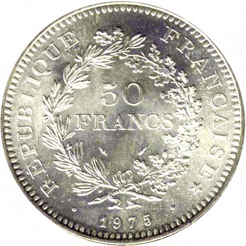 50 Francs Reverse Image minted in FRANCE in 1975 (1959-2001 - Fifth Republic)  - The Coin Database