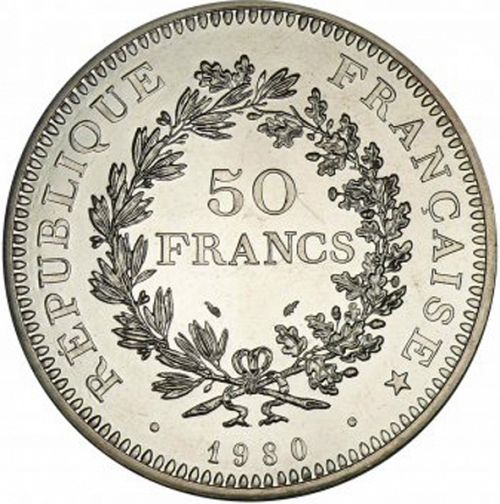 50 Francs Reverse Image minted in FRANCE in 1980 (1959-2001 - Fifth Republic)  - The Coin Database