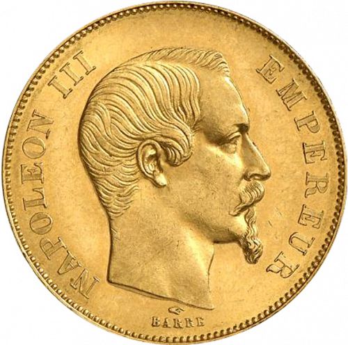 50 Francs Obverse Image minted in FRANCE in 1855A (1852-1870 - Napoléon III)  - The Coin Database