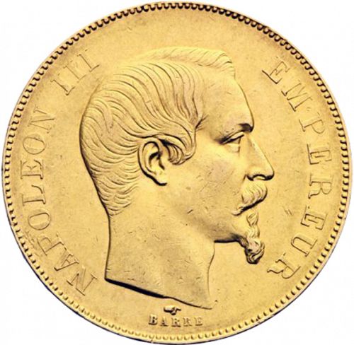 50 Francs Obverse Image minted in FRANCE in 1857A (1852-1870 - Napoléon III)  - The Coin Database