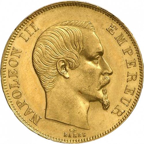 50 Francs Obverse Image minted in FRANCE in 1858A (1852-1870 - Napoléon III)  - The Coin Database