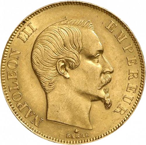 50 Francs Obverse Image minted in FRANCE in 1858BB (1852-1870 - Napoléon III)  - The Coin Database
