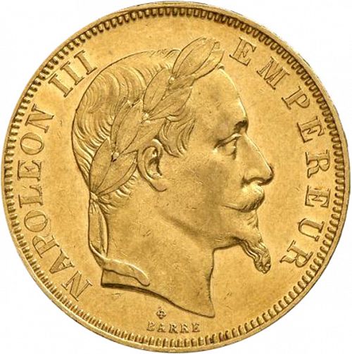 50 Francs Obverse Image minted in FRANCE in 1862BB (1852-1870 - Napoléon III)  - The Coin Database