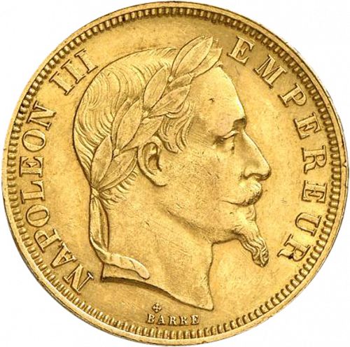 50 Francs Obverse Image minted in FRANCE in 1863BB (1852-1870 - Napoléon III)  - The Coin Database