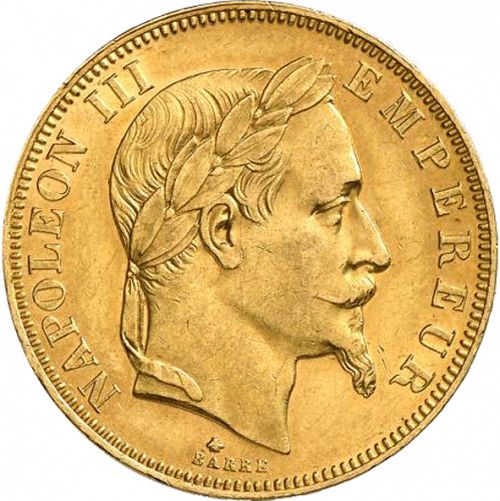 50 Francs Obverse Image minted in FRANCE in 1864A (1852-1870 - Napoléon III)  - The Coin Database