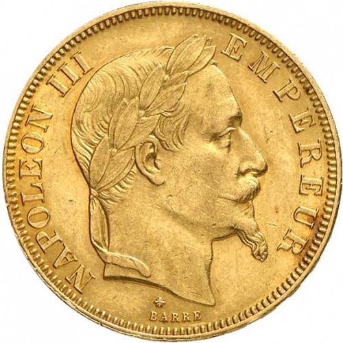 50 Francs Obverse Image minted in FRANCE in 1867A (1852-1870 - Napoléon III)  - The Coin Database