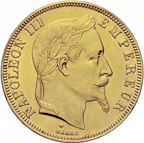 50 Francs Obverse Image minted in FRANCE in 1867BB (1852-1870 - Napoléon III)  - The Coin Database