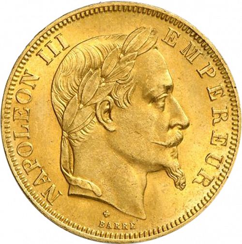 50 Francs Obverse Image minted in FRANCE in 1868BB (1852-1870 - Napoléon III)  - The Coin Database