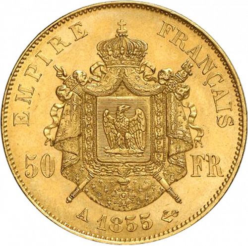 50 Francs Reverse Image minted in FRANCE in 1855A (1852-1870 - Napoléon III)  - The Coin Database