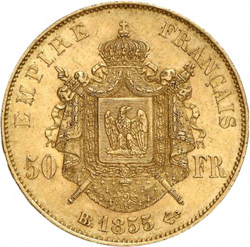 50 Francs Reverse Image minted in FRANCE in 1855BB (1852-1870 - Napoléon III)  - The Coin Database