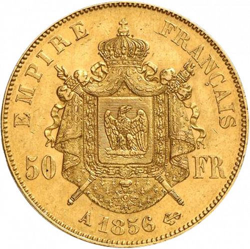 50 Francs Reverse Image minted in FRANCE in 1856A (1852-1870 - Napoléon III)  - The Coin Database