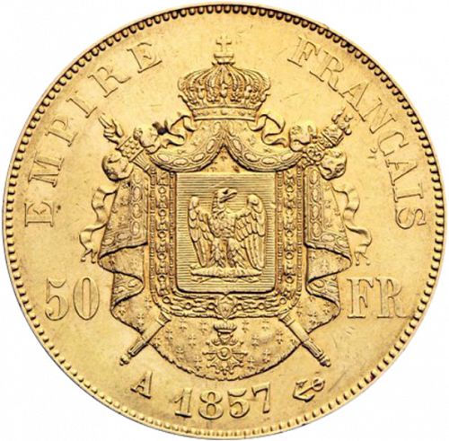50 Francs Reverse Image minted in FRANCE in 1857A (1852-1870 - Napoléon III)  - The Coin Database