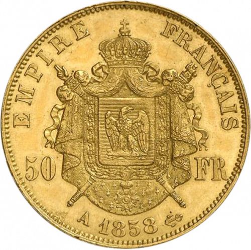 50 Francs Reverse Image minted in FRANCE in 1858A (1852-1870 - Napoléon III)  - The Coin Database
