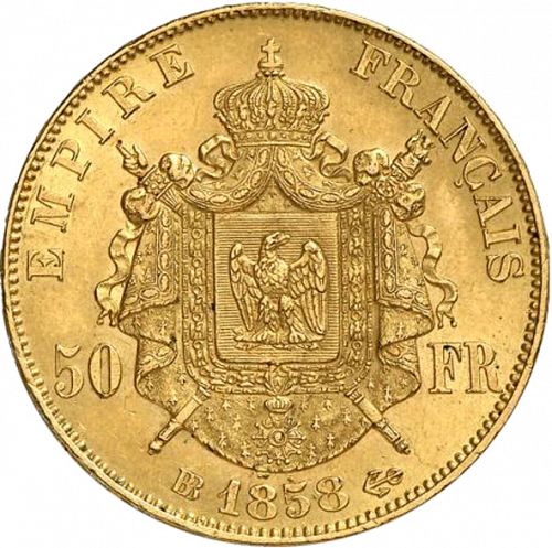 50 Francs Reverse Image minted in FRANCE in 1858BB (1852-1870 - Napoléon III)  - The Coin Database