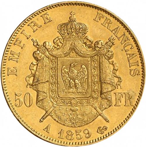 50 Francs Reverse Image minted in FRANCE in 1859A (1852-1870 - Napoléon III)  - The Coin Database