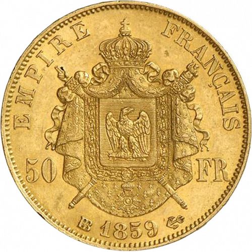 50 Francs Reverse Image minted in FRANCE in 1859BB (1852-1870 - Napoléon III)  - The Coin Database