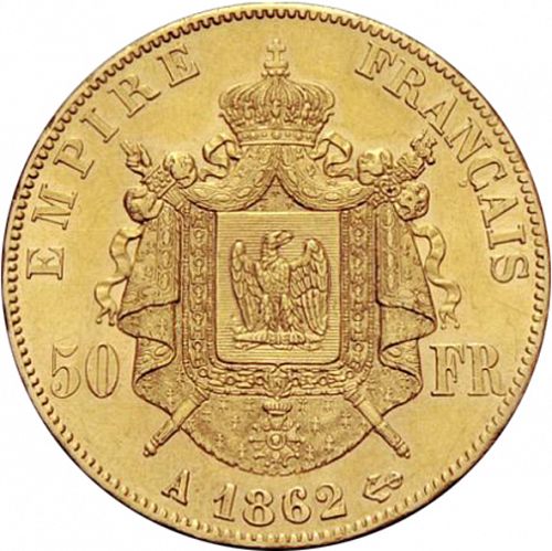 50 Francs Reverse Image minted in FRANCE in 1862A (1852-1870 - Napoléon III)  - The Coin Database