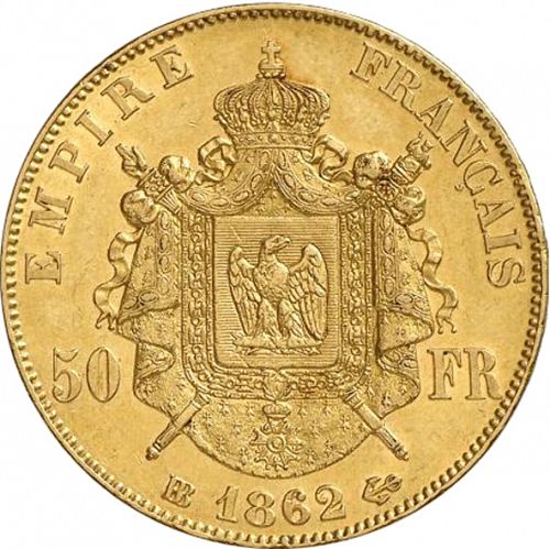 50 Francs Reverse Image minted in FRANCE in 1862BB (1852-1870 - Napoléon III)  - The Coin Database