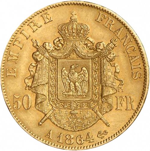 50 Francs Reverse Image minted in FRANCE in 1864A (1852-1870 - Napoléon III)  - The Coin Database