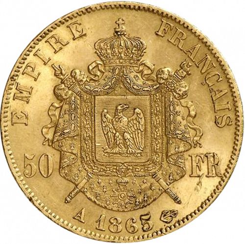 50 Francs Reverse Image minted in FRANCE in 1865A (1852-1870 - Napoléon III)  - The Coin Database