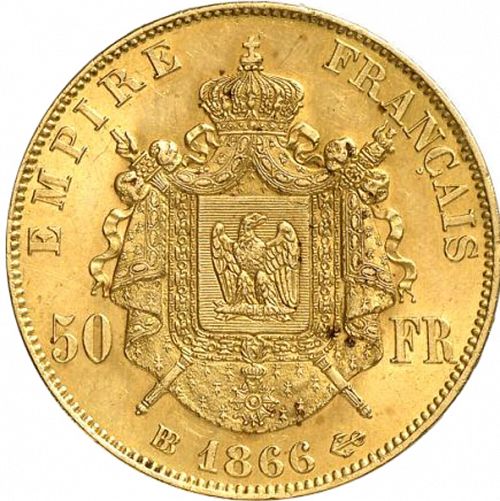 50 Francs Reverse Image minted in FRANCE in 1866BB (1852-1870 - Napoléon III)  - The Coin Database
