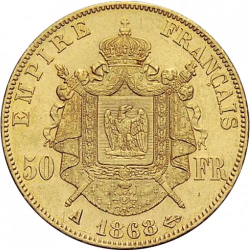 50 Francs Reverse Image minted in FRANCE in 1868A (1852-1870 - Napoléon III)  - The Coin Database