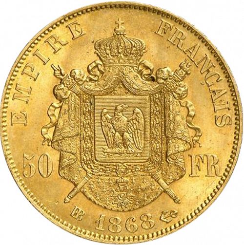 50 Francs Reverse Image minted in FRANCE in 1868BB (1852-1870 - Napoléon III)  - The Coin Database