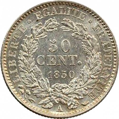 50 Centimes Reverse Image minted in FRANCE in 1850A (1848-1852 - Second Republic)  - The Coin Database