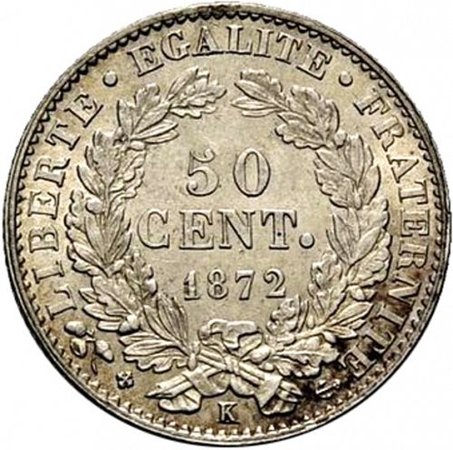 50 Centimes Reverse Image minted in FRANCE in 1872K (1871-1940 - Third Republic)  - The Coin Database