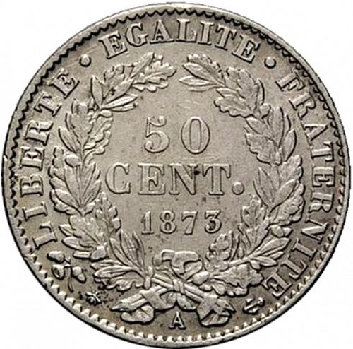 50 Centimes Reverse Image minted in FRANCE in 1873A (1871-1940 - Third Republic)  - The Coin Database
