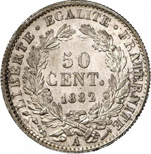 50 Centimes Reverse Image minted in FRANCE in 1882A (1871-1940 - Third Republic)  - The Coin Database