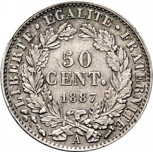 50 Centimes Reverse Image minted in FRANCE in 1887A (1871-1940 - Third Republic)  - The Coin Database