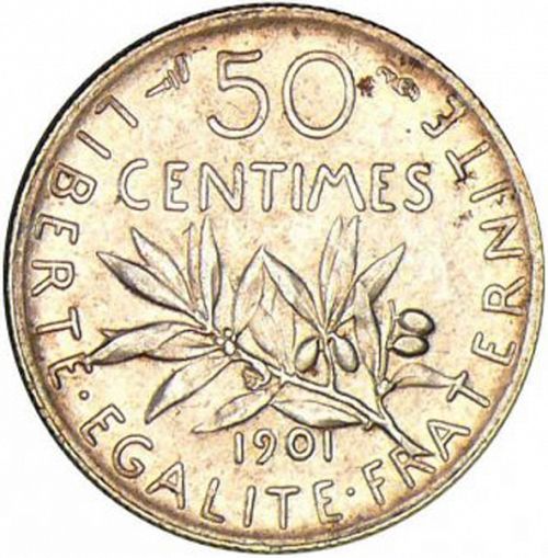 50 Centimes Reverse Image minted in FRANCE in 1901 (1871-1940 - Third Republic)  - The Coin Database