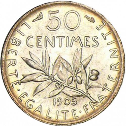 50 Centimes Reverse Image minted in FRANCE in 1905 (1871-1940 - Third Republic)  - The Coin Database