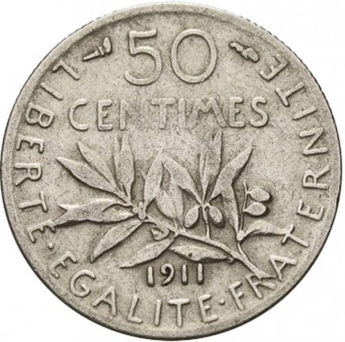 50 Centimes Reverse Image minted in FRANCE in 1911 (1871-1940 - Third Republic)  - The Coin Database