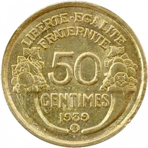 50 Centimes Reverse Image minted in FRANCE in 1939 (1871-1940 - Third Republic)  - The Coin Database
