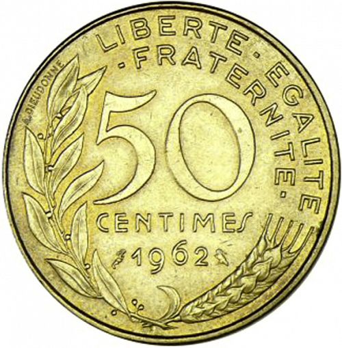50 Centimes Reverse Image minted in FRANCE in 1962 (1959-2001 - Fifth Republic)  - The Coin Database